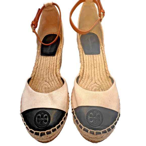 Tory Burch Sandal Women 8M Wedge Espadrilles Ankle Strap Color Block Cruise + - Picture 4 of 16